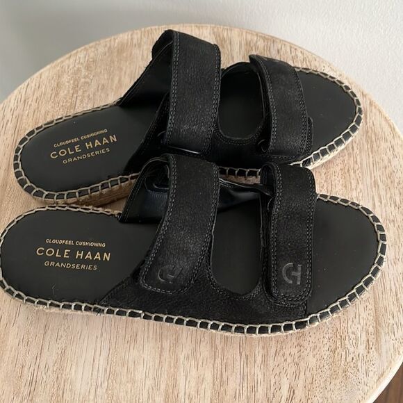 Cole Haan Cloudfeel Espadrille Double Strap Leather Slides with Jute, 5, NWOB - Picture 6 of 10